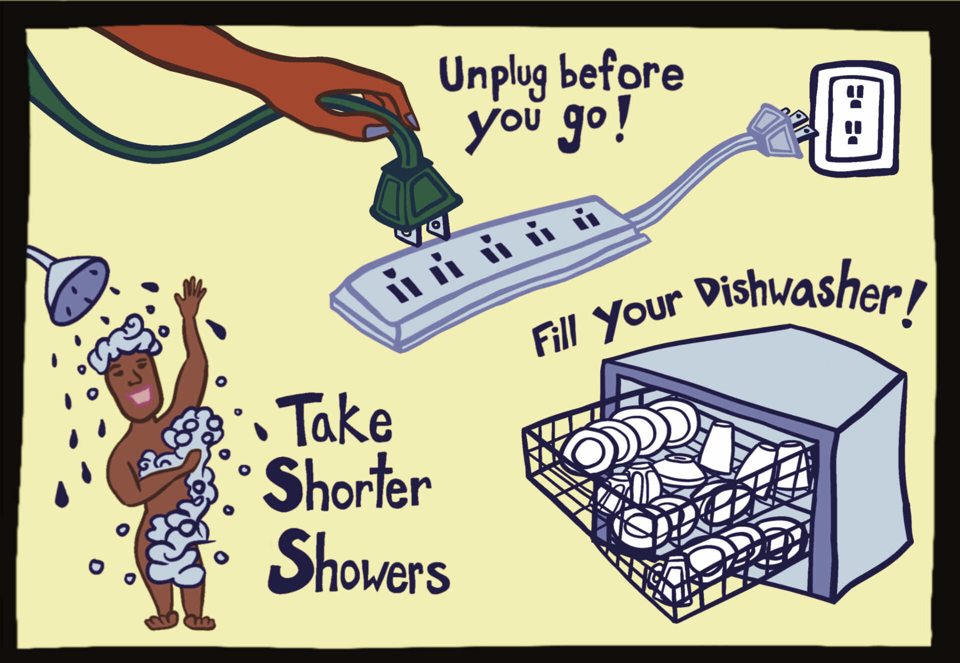 drawing shower, dishwasher, plug