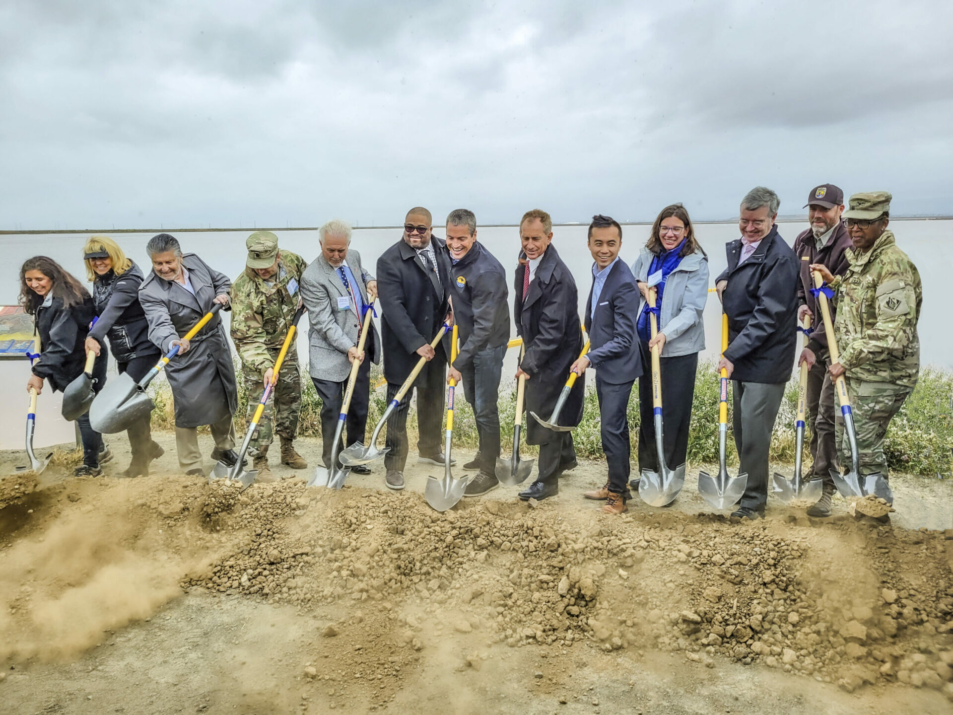Breaking ground on the South Bay Shoreline Levee by Alviso Slough in San Jose. Photo: USACE.