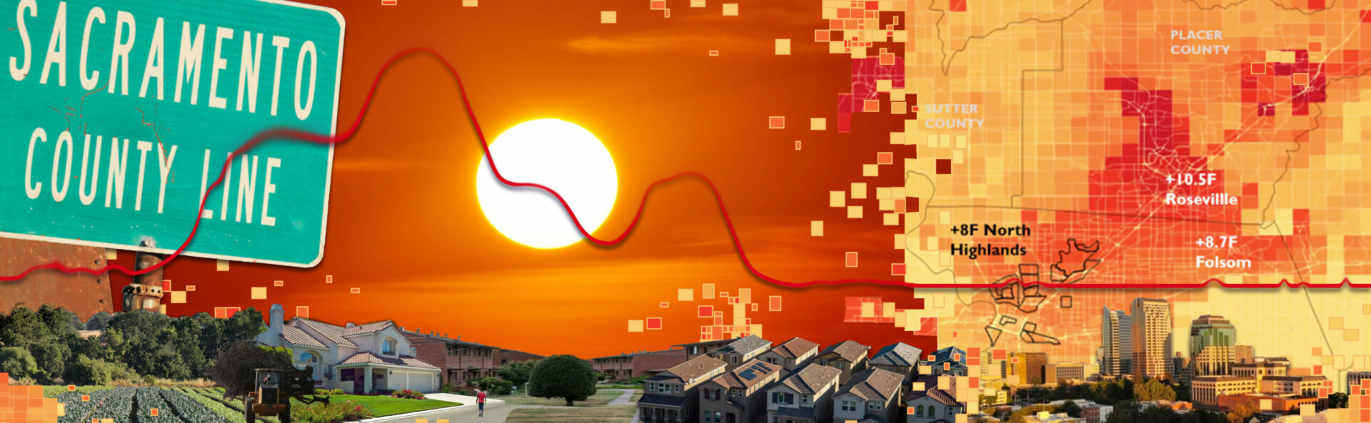 collage of Sacramento skylines and heat maps