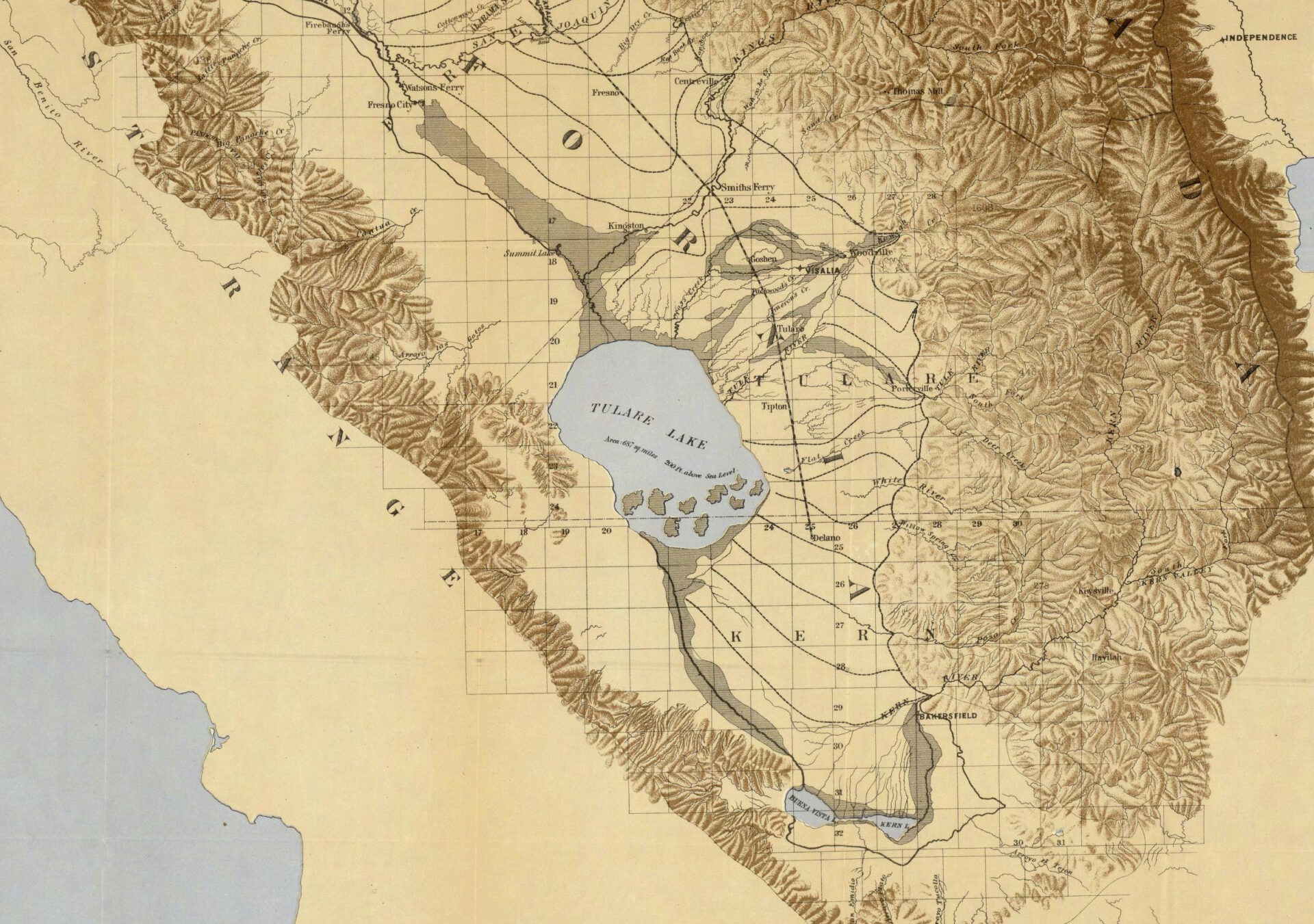 Historic map of Tulare Lake in 1873. Map: Wikimedia Commons.