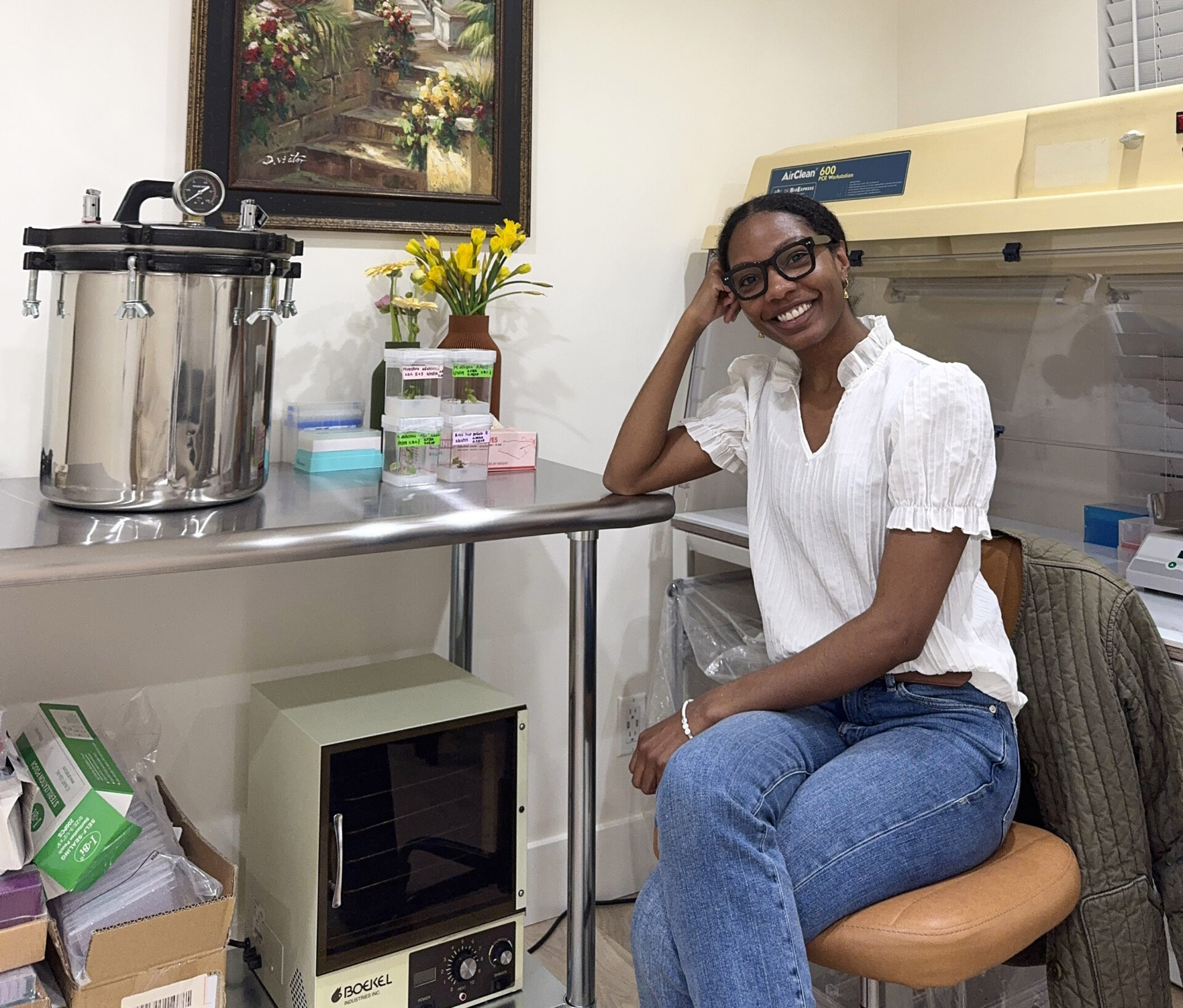 Jasmine Neal in a corner of her home lab. Photo courtesy of Jasmine Neal]