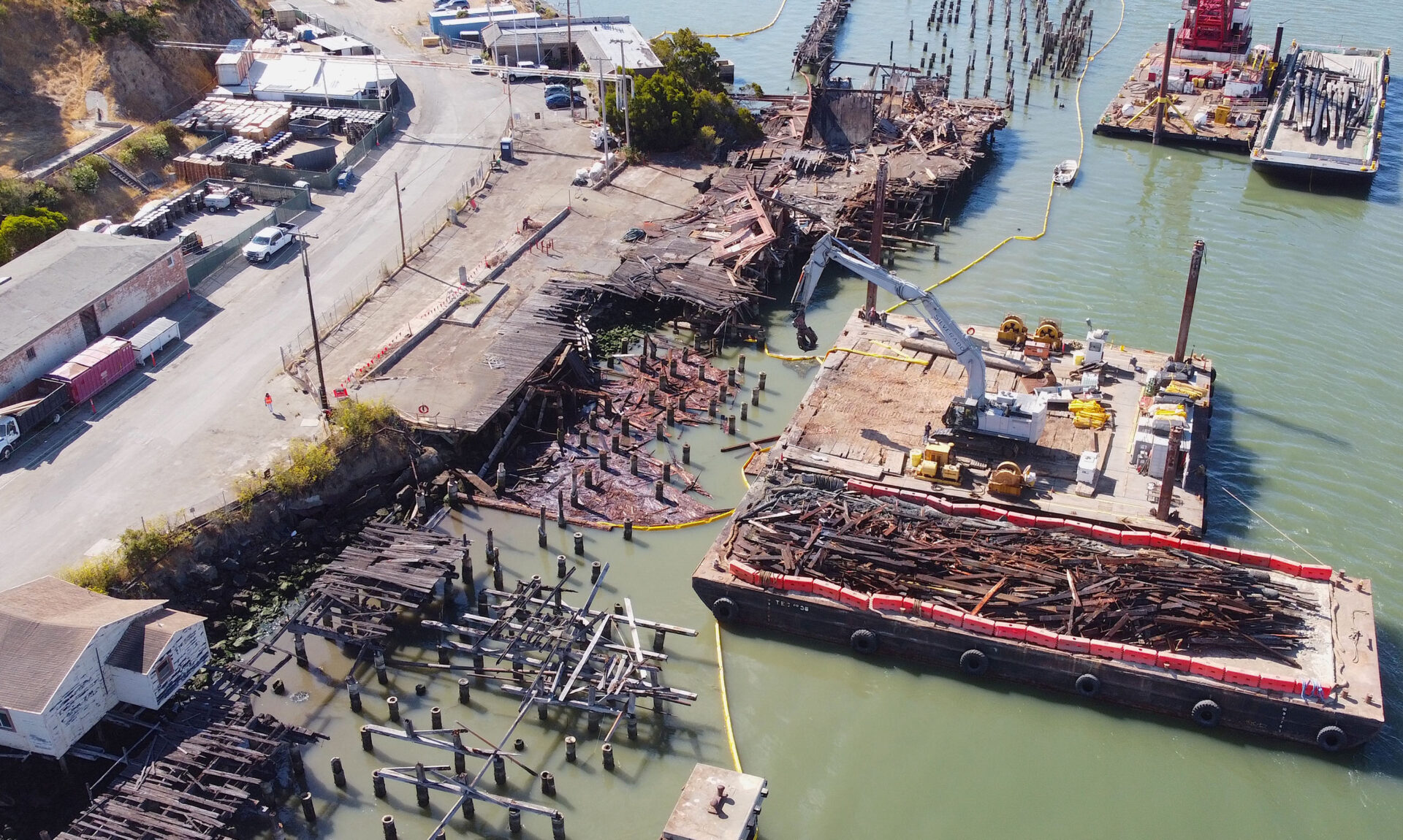 Aerial photo of the Terminal 4 Wharf removal in Richmond.