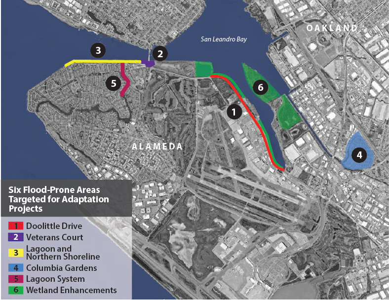 Map of flood protection projects in Alameda. 