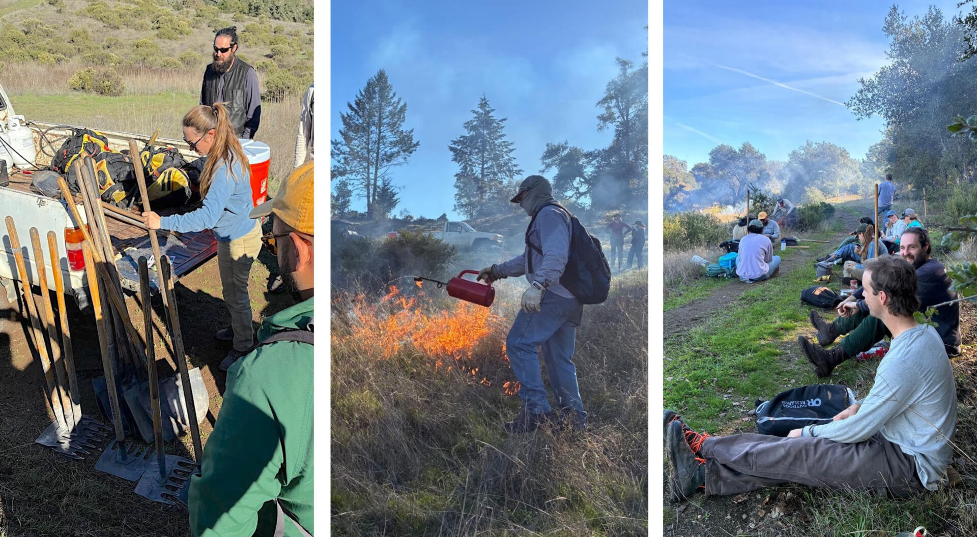 Crealock and McCarthy at a local stable near Fairfax, where beloved horses remain at risk in a fast-moving fire. 