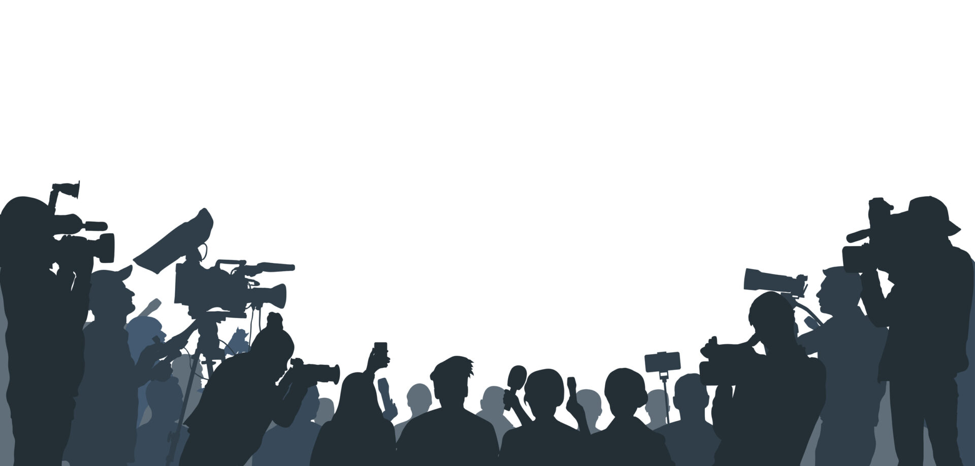 Illustration of journalists interviewing with microphones.