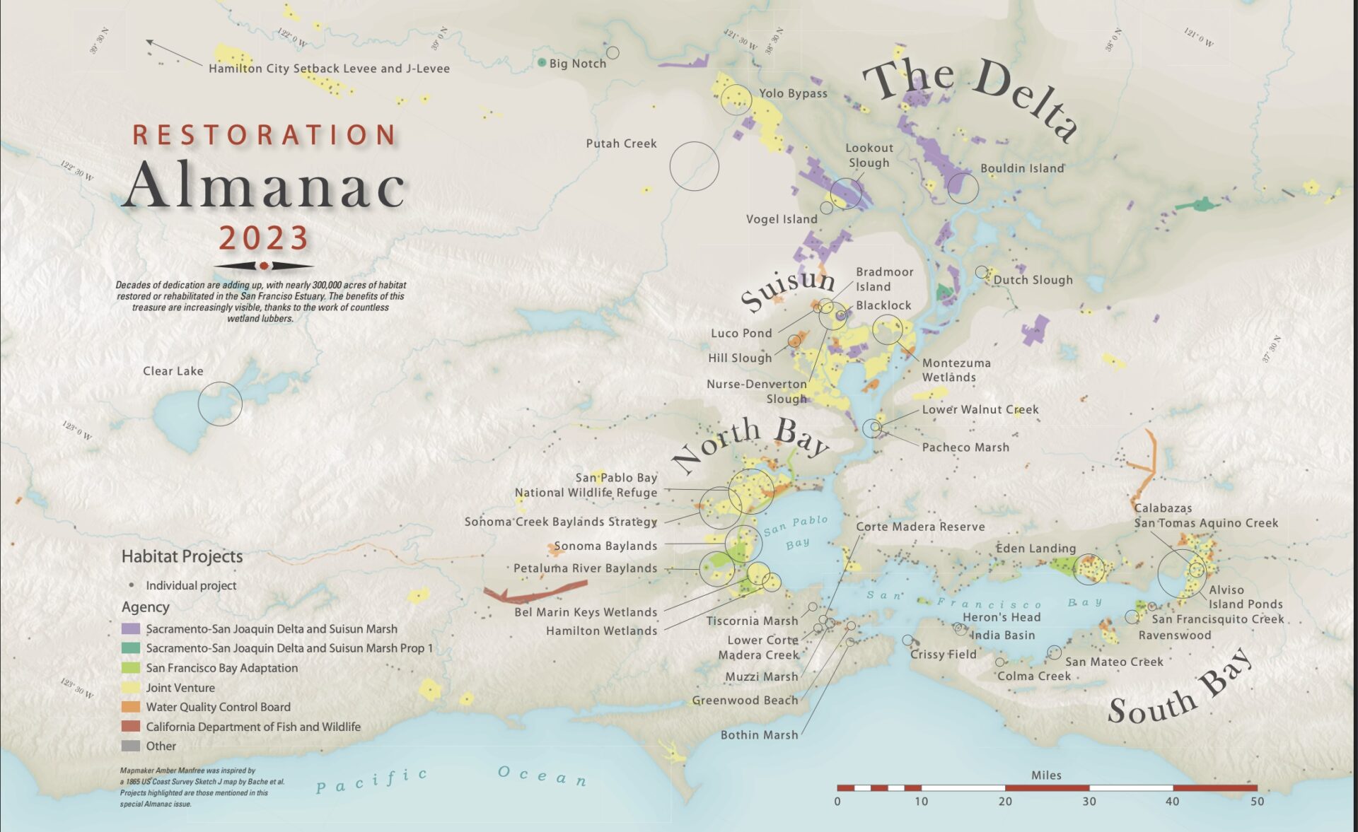 map of restoration projects in the SF estuary