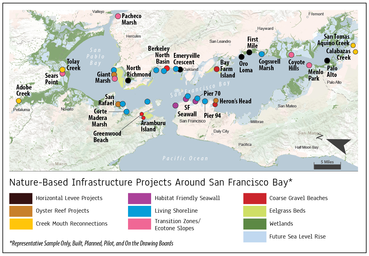 map of nature based infrastructure projects around san francisco bay